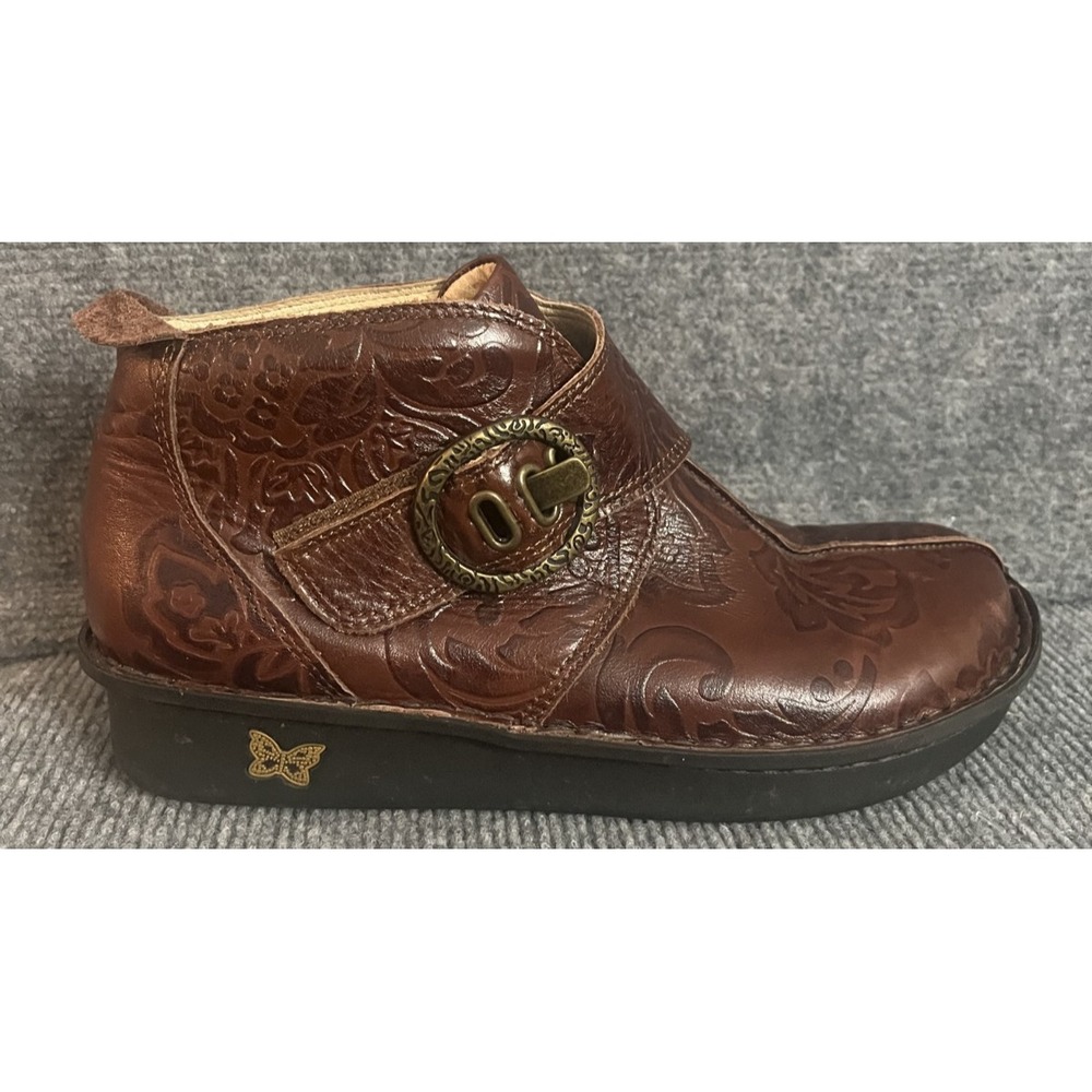 Alegria PG Lite Brown Leather Brass Buckle Ankle Bootie 39 8.5-9